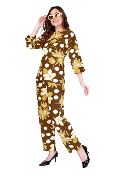Authenzaa Women 2 PC Nighty AC2N071 Brown 