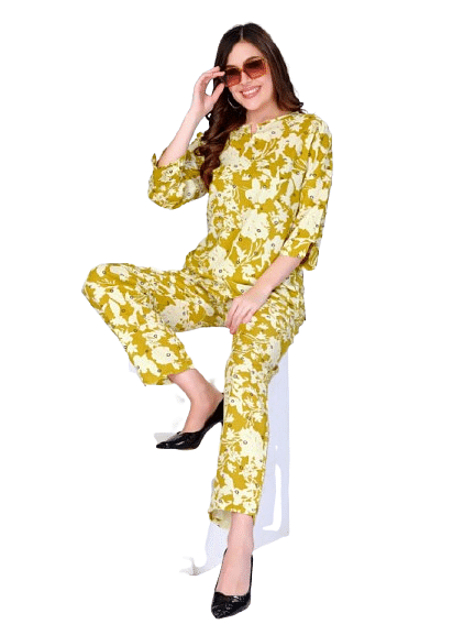 Authenzaa Women 2 PC Nighty AC2N074 Musturd 