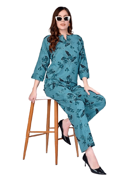 Authenzaa Women 2 PC Nighty AC2N072 Blue 