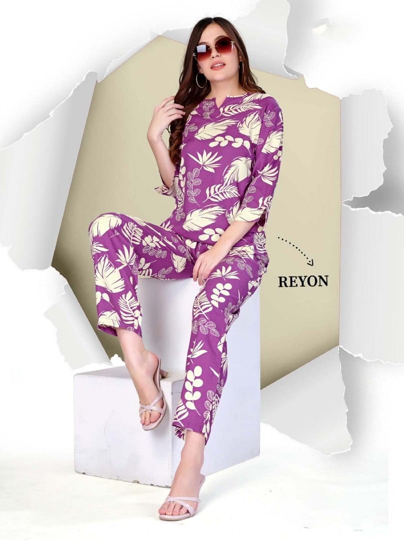 Authenzaa Women 2 PC Nighty AC2N073 Plum 