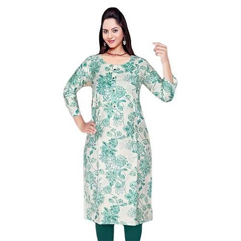 Authenzaa Women Kurti HTKT007 White Green 