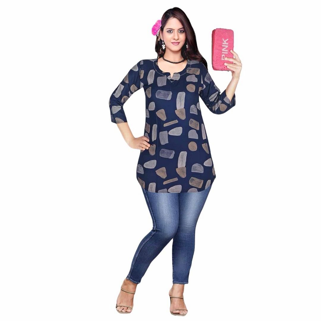 Authenzaa Women Short Kurti HTKT017 Navy Blue 