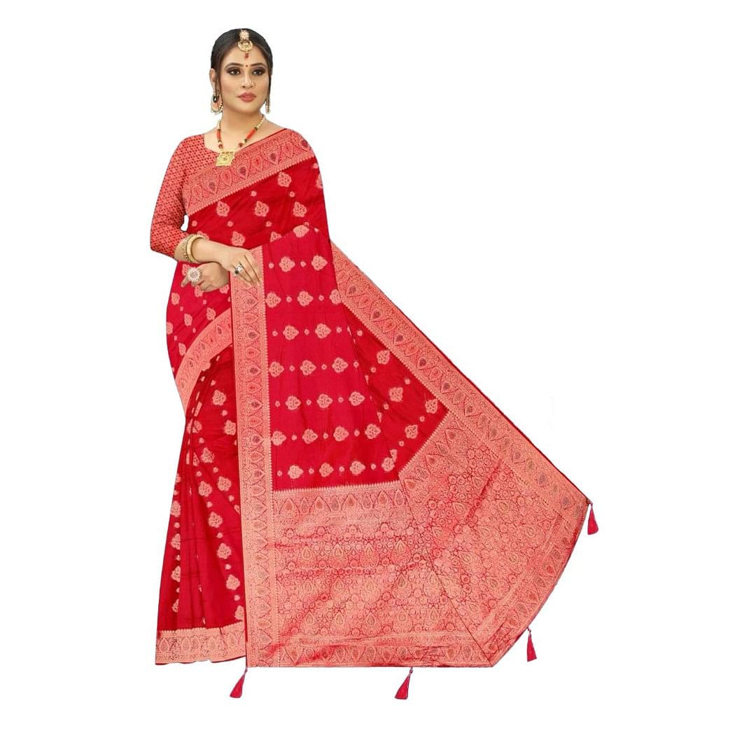 Authenzaa Women Saree ASWS098 Red 
