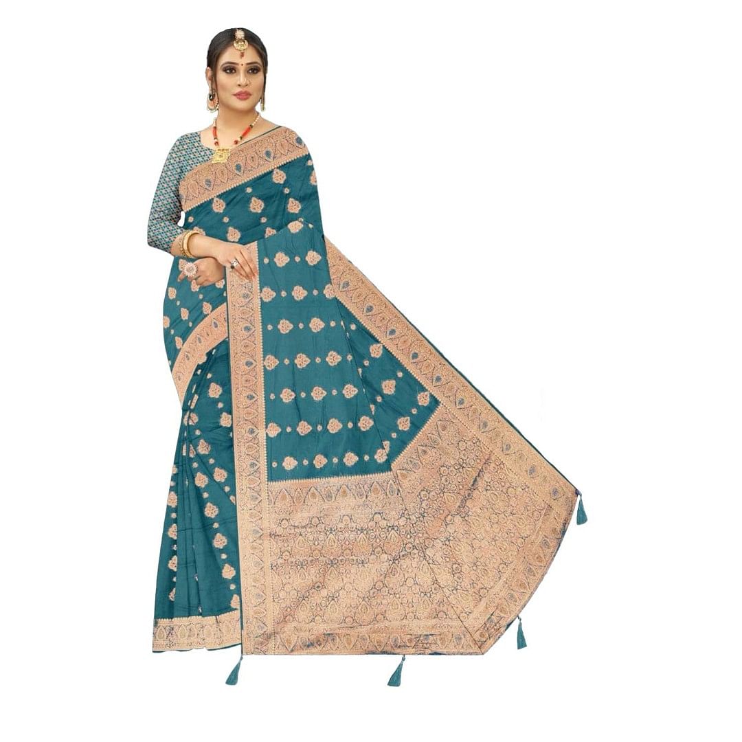 Authenzaa Women Saree ASWS098 Turqoise 