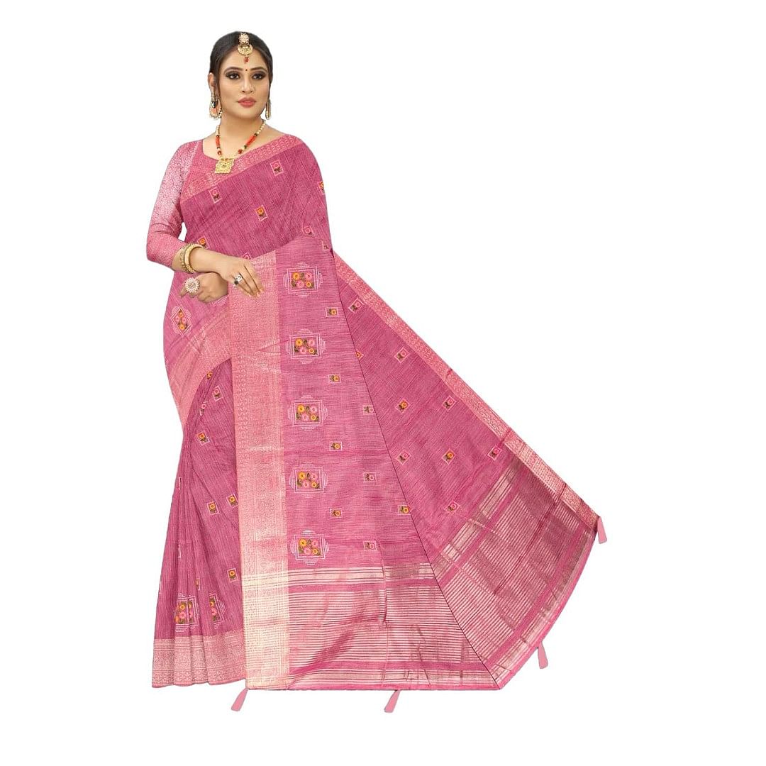 Authenzaa Women Saree ASWS116 Pink 