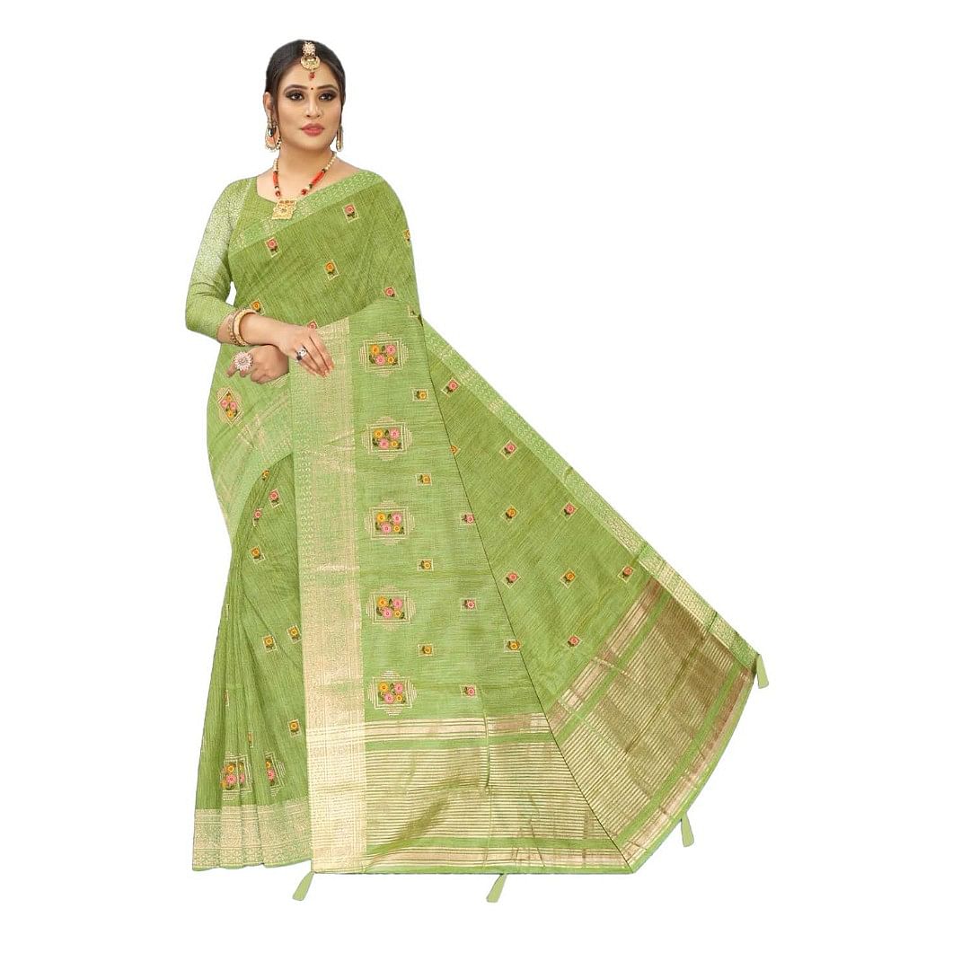 Authenzaa Women Saree ASWS116 Pista 