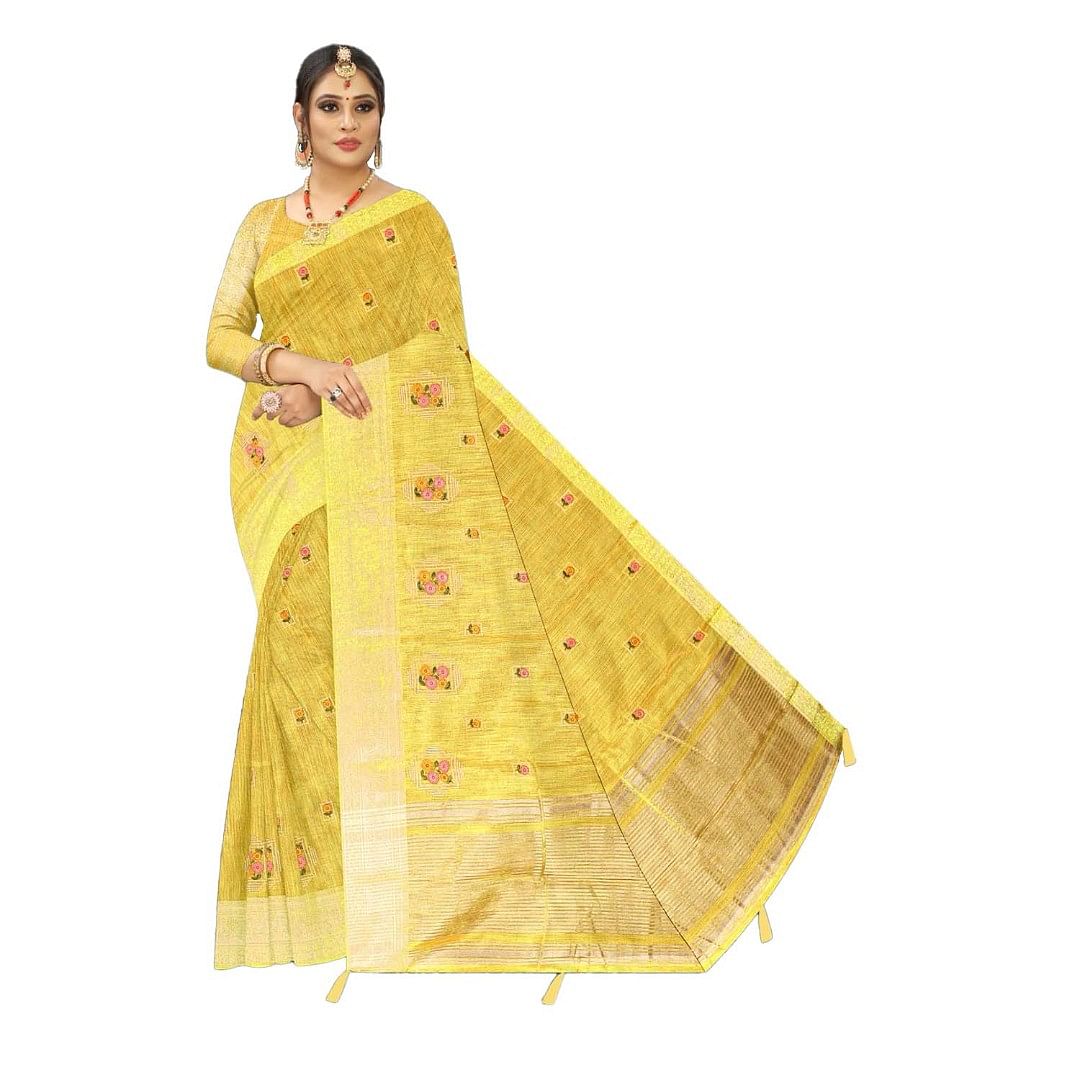 Authenzaa Women Saree ASWS116 Yellow 