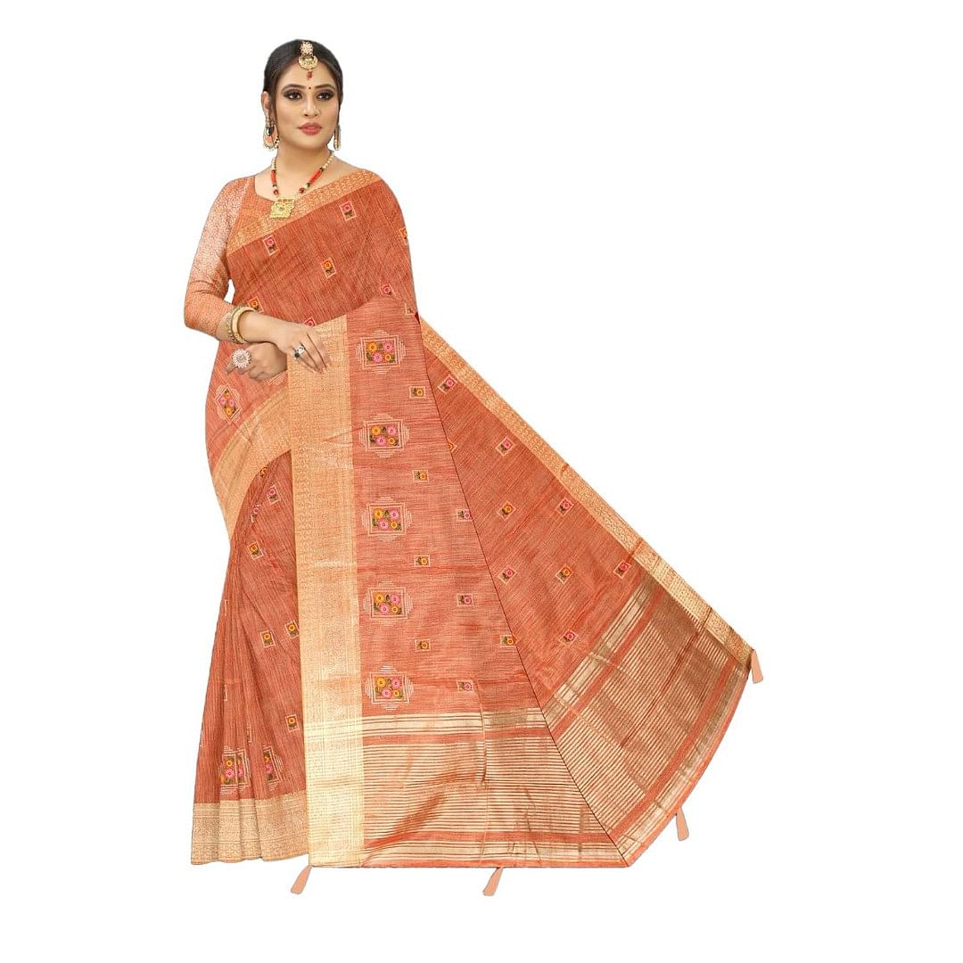 Authenzaa Women Saree ASWS116 Peach 