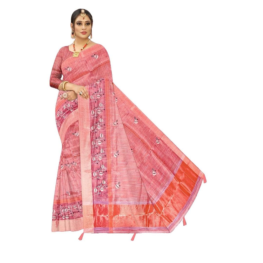 Authenzaa Women Saree ASWS117 Pink 