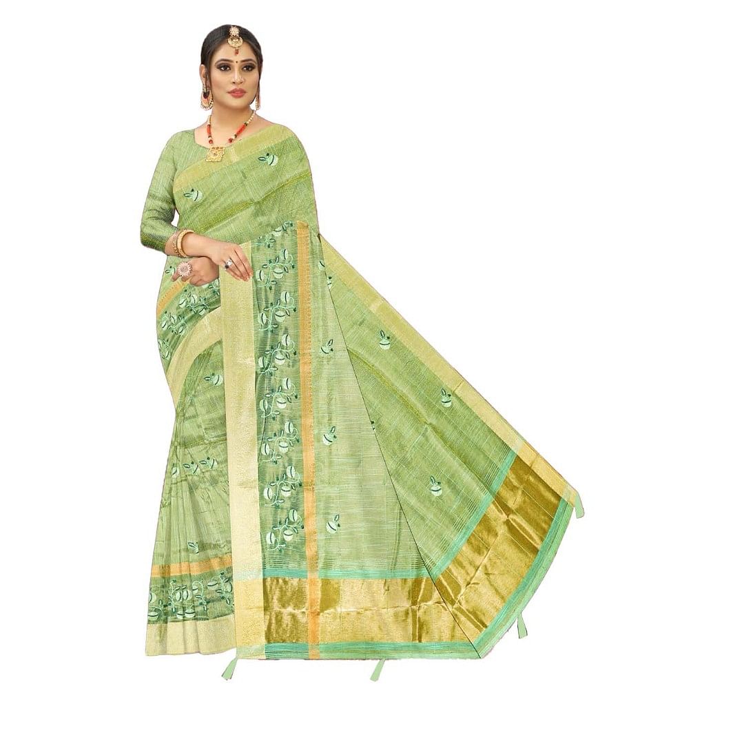 Authenzaa Women Saree ASWS117 Pista 