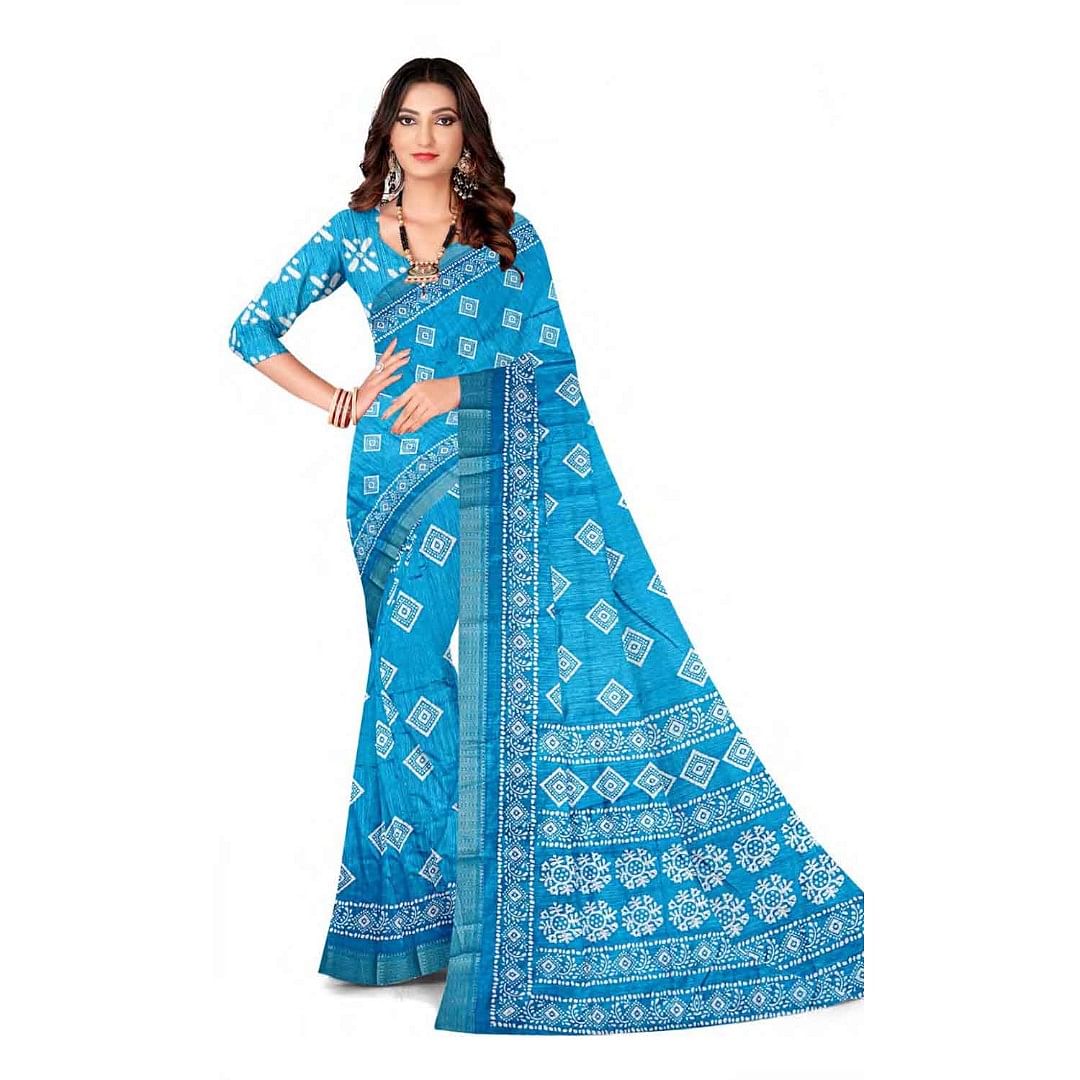 Authenzaa Women Saree ASWS122 Sky 