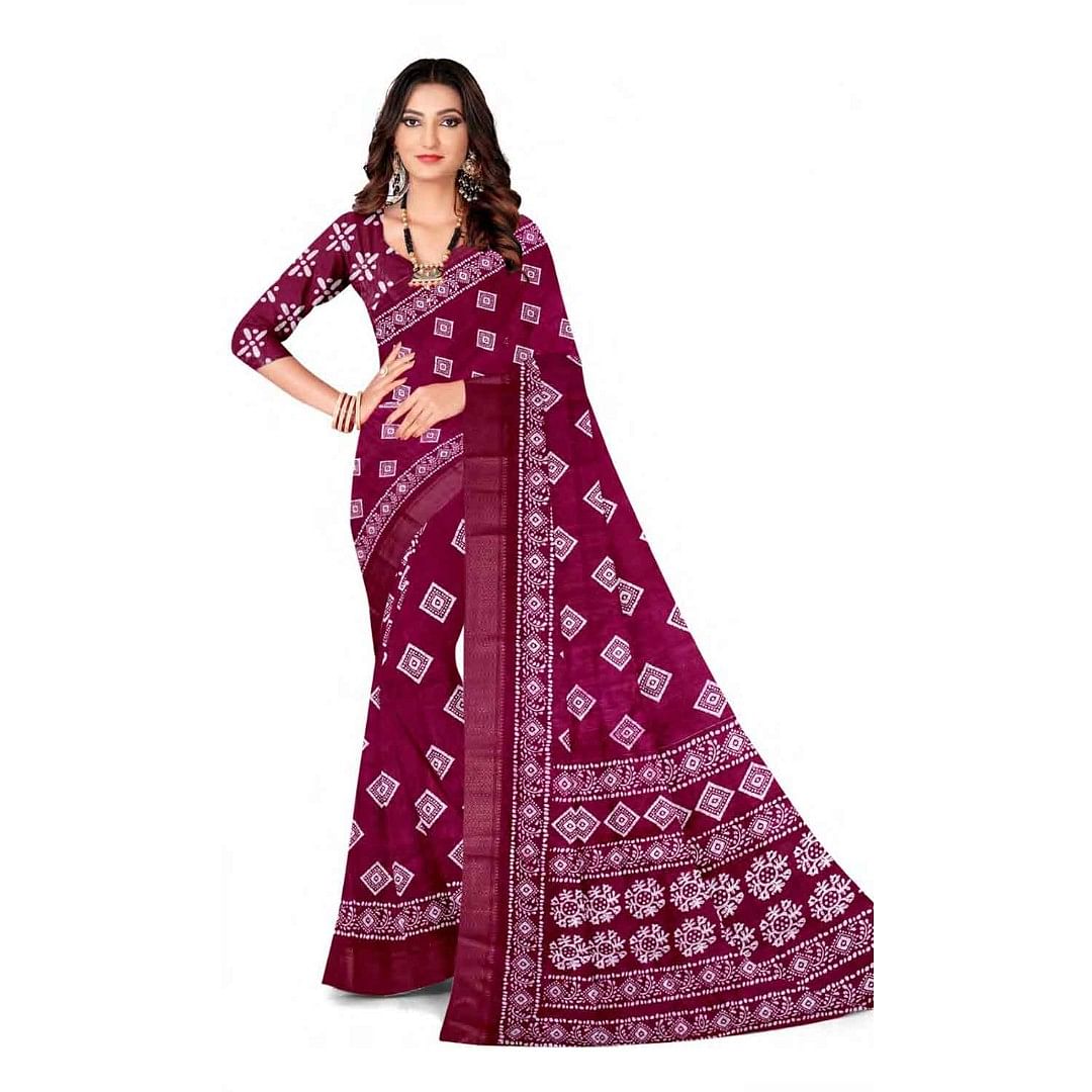 Authenzaa Women Saree ASWS122 Wine 