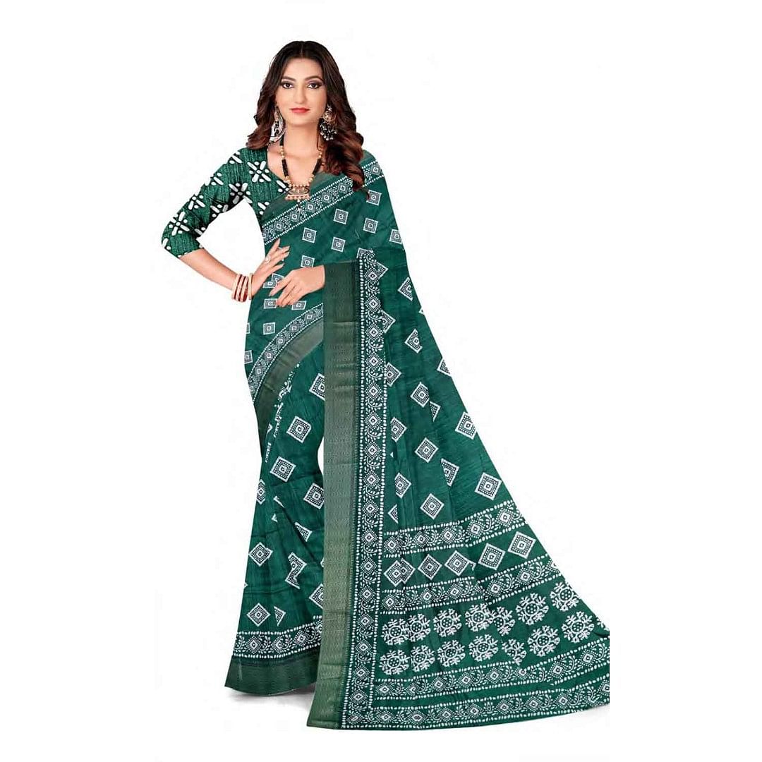 Authenzaa Women Saree ASWS122 Bottle Green 