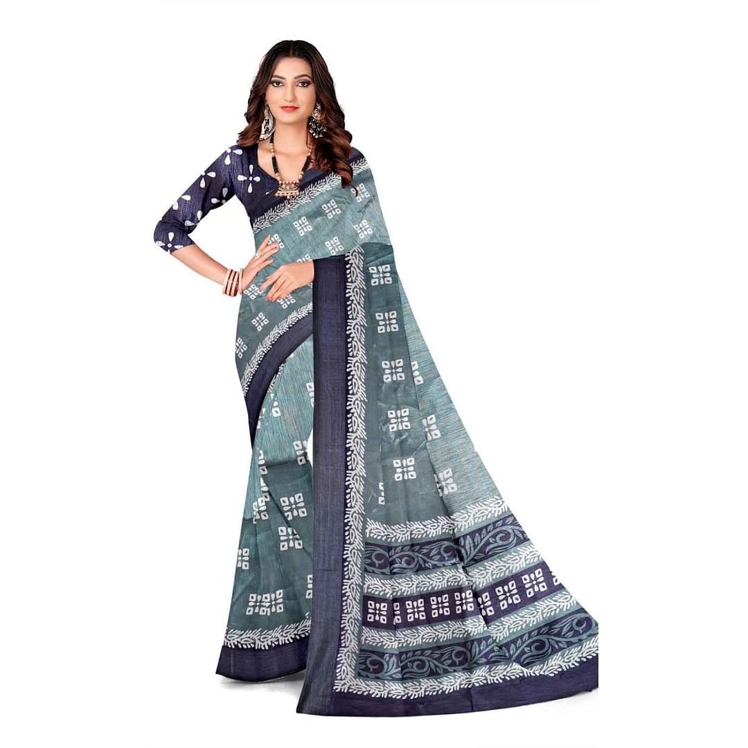 Authenzaa Women Saree ASWS123 Navy 