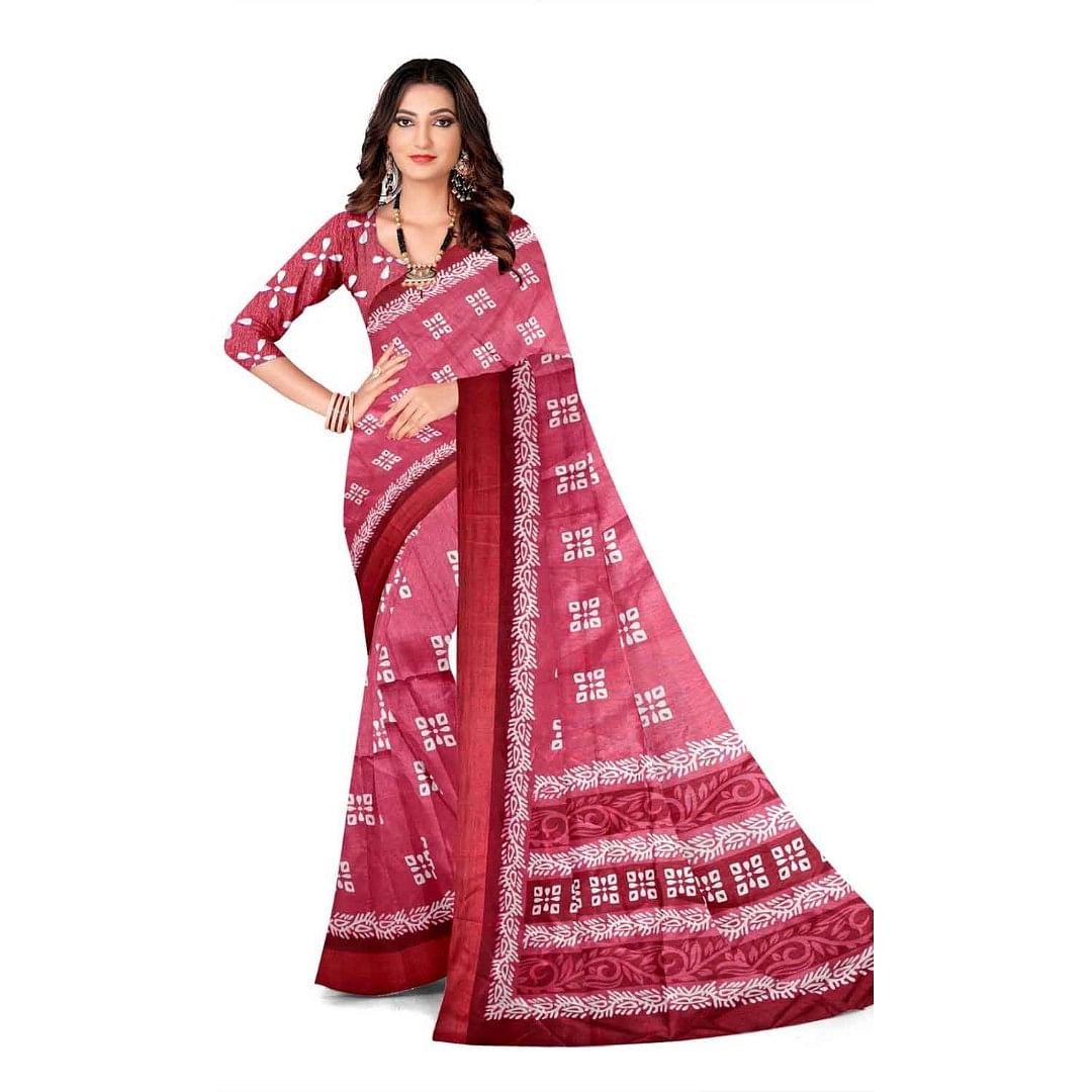 Authenzaa Women Saree ASWS123 Maroon 