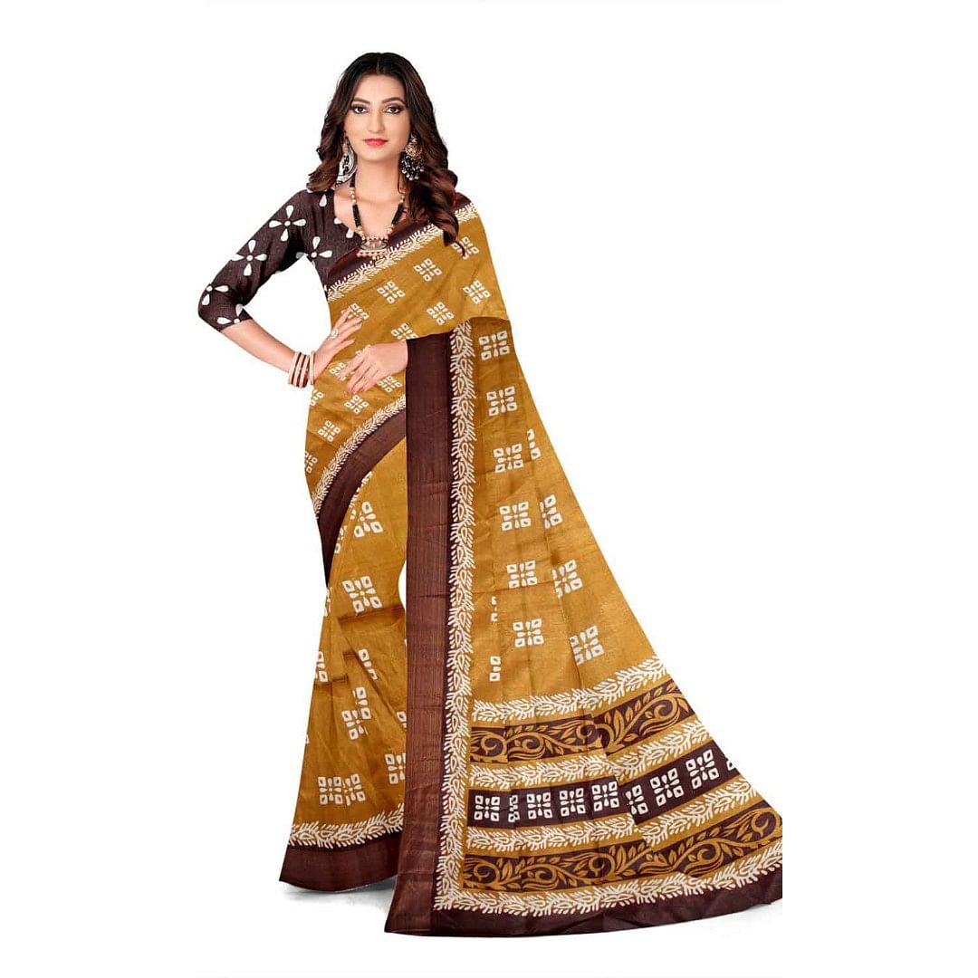 Authenzaa Women Saree ASWS123 Mustard 