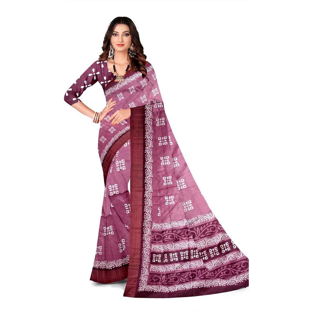 Authenzaa Women Saree ASWS123 Wine 
