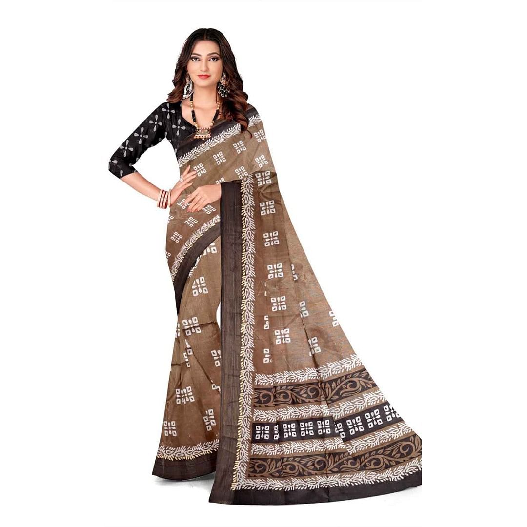 Authenzaa Women Saree ASWS123 Coffee 