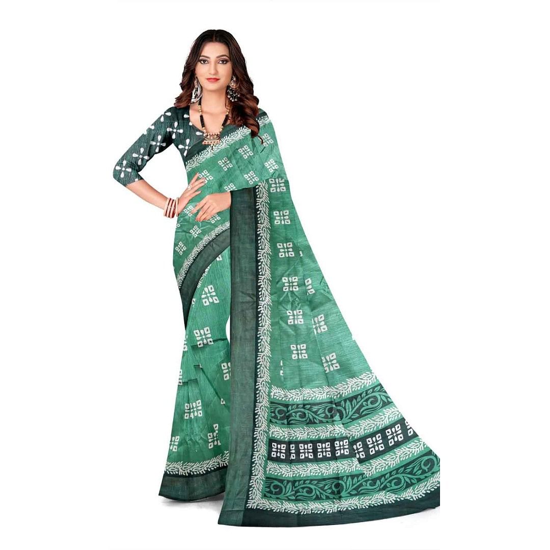 Authenzaa Women Saree ASWS123 C Green 