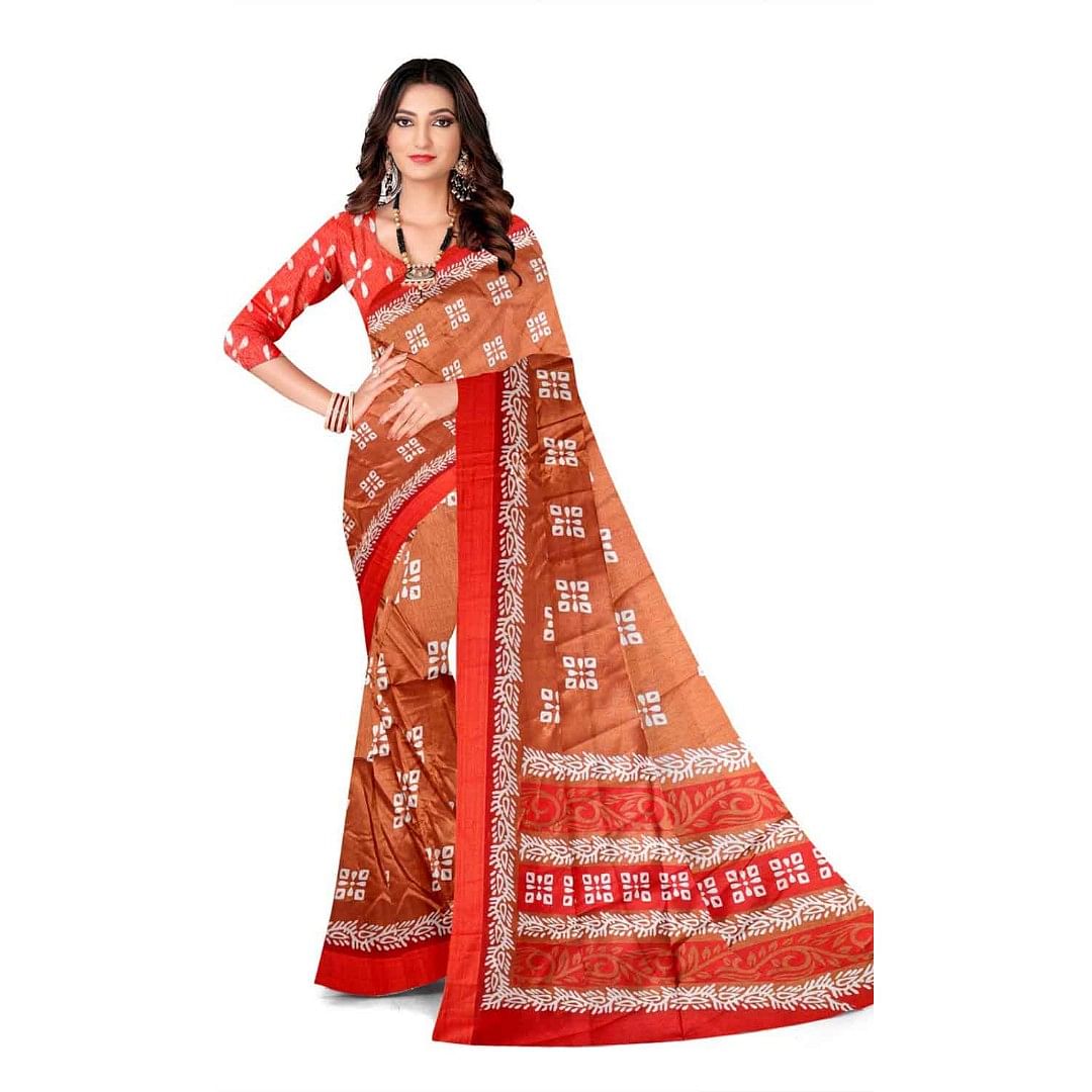 Authenzaa Women Saree ASWS123 Saffron 
