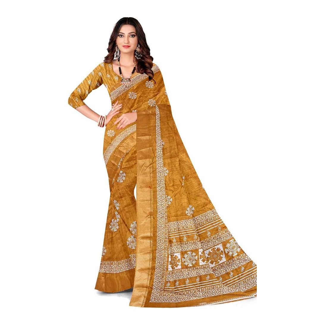 Authenzaa Women Saree ASWS125 Mustard 