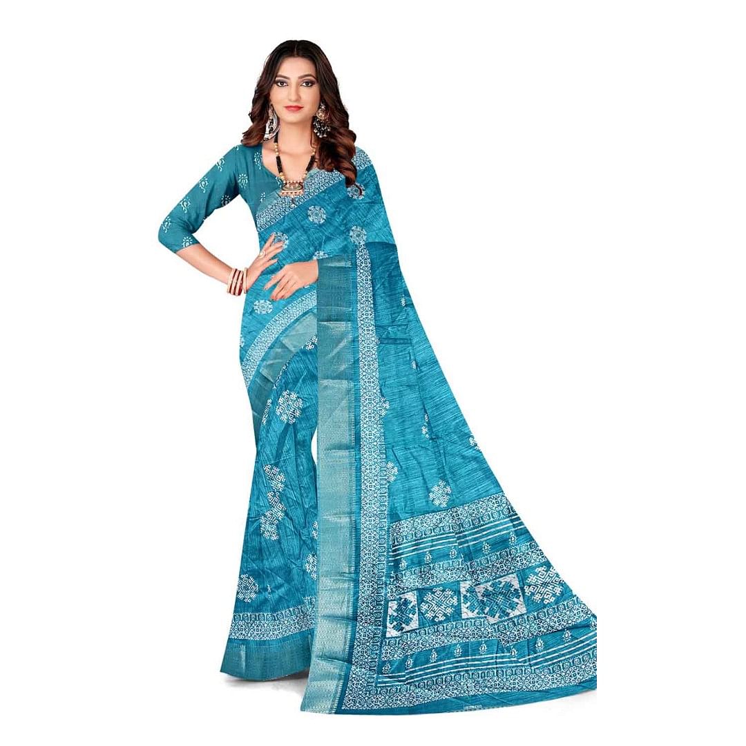 Authenzaa Women Saree ASWS125 Sky 
