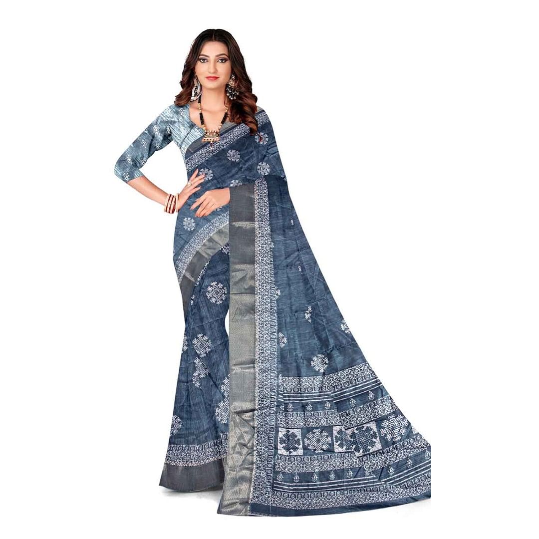Authenzaa Women Saree ASWS125 Grey 