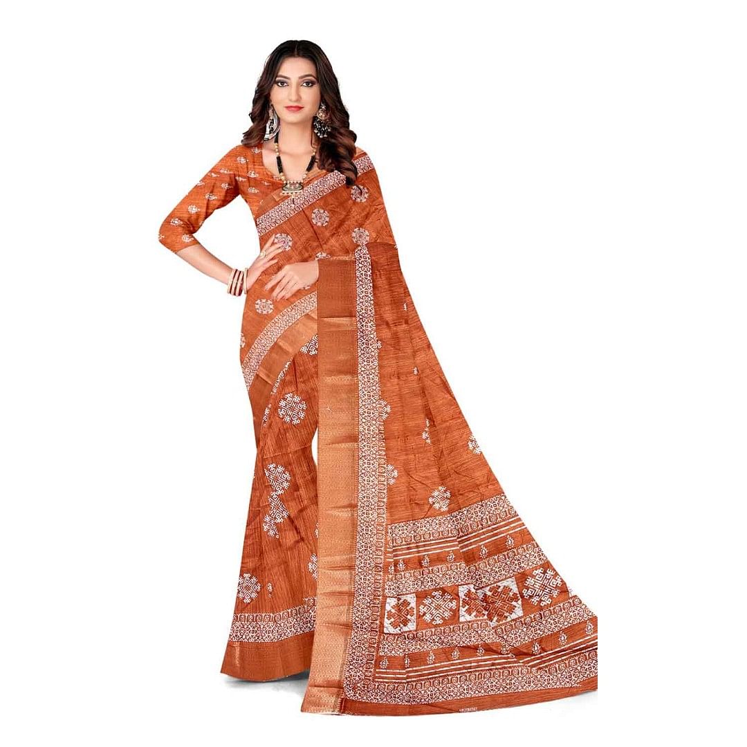Authenzaa Women Saree ASWS125 Rust 