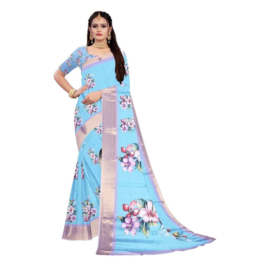 Authenzaa Women Saree ASWS128 Sky 