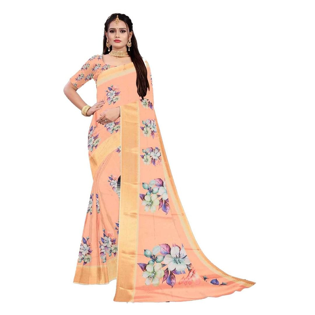 Authenzaa Women Saree ASWS128 Peach 