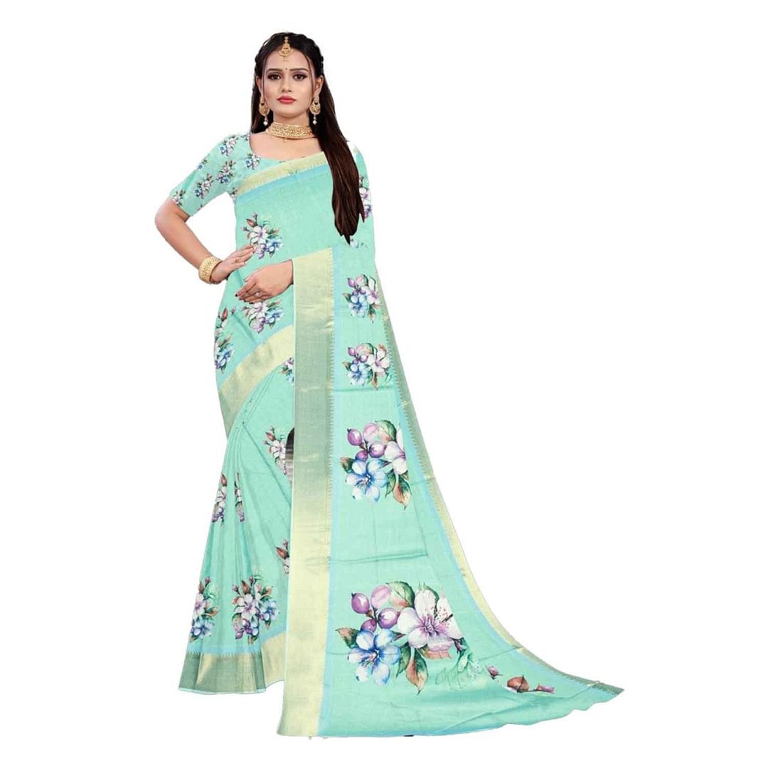 Authenzaa Women Saree ASWS128 C-Green 