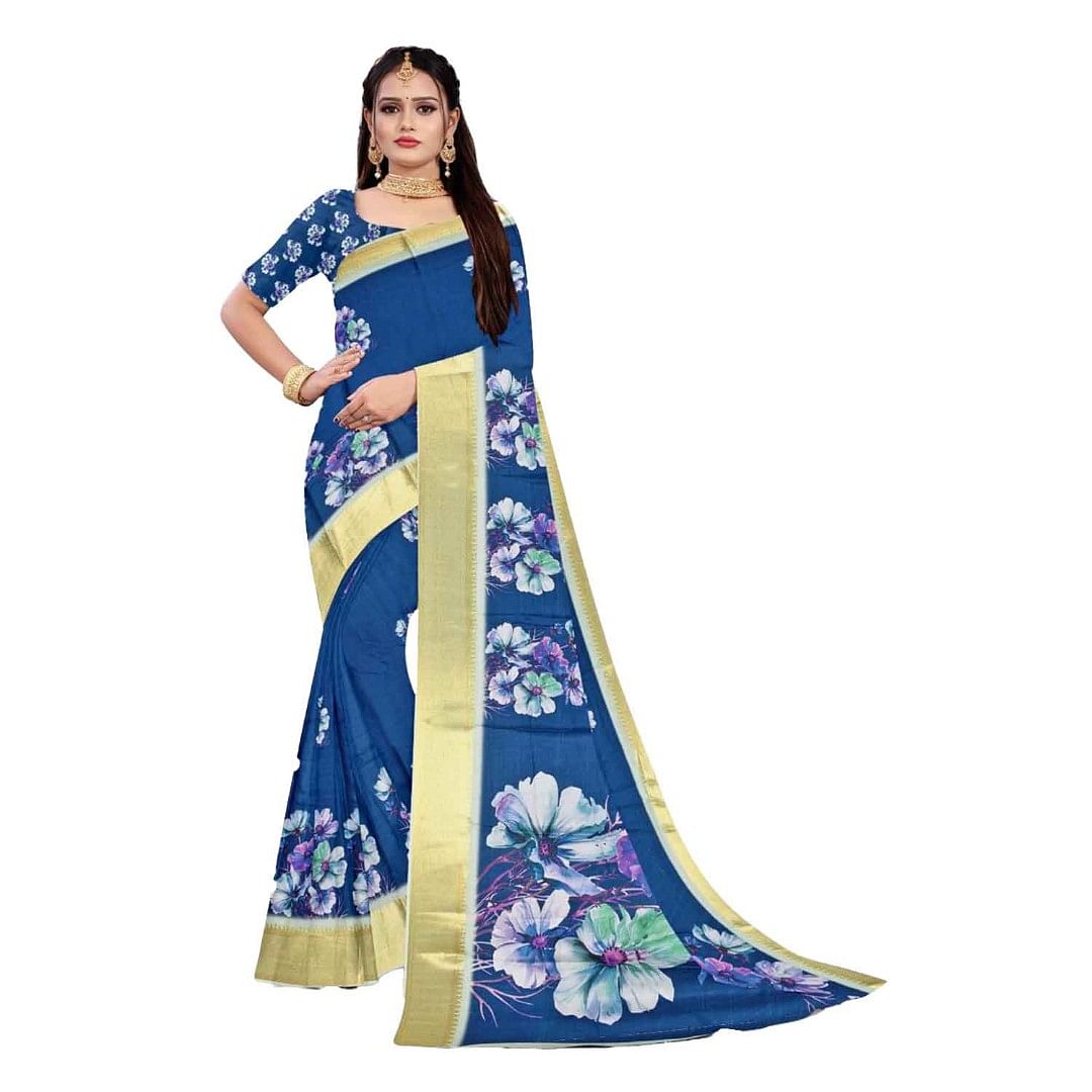 Authenzaa Women Saree ASWS127 Dark Blue 