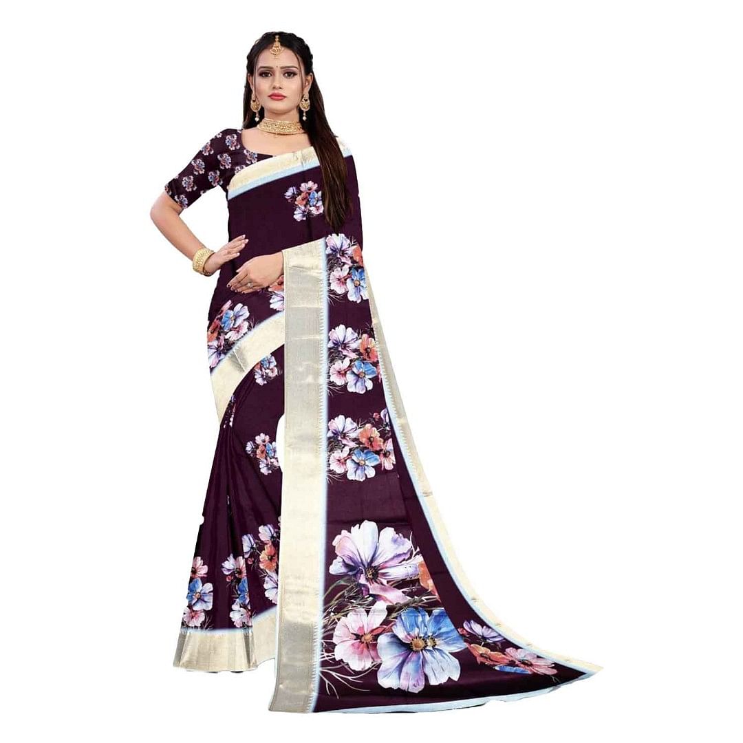 Authenzaa Women Saree ASWS127 Wine 