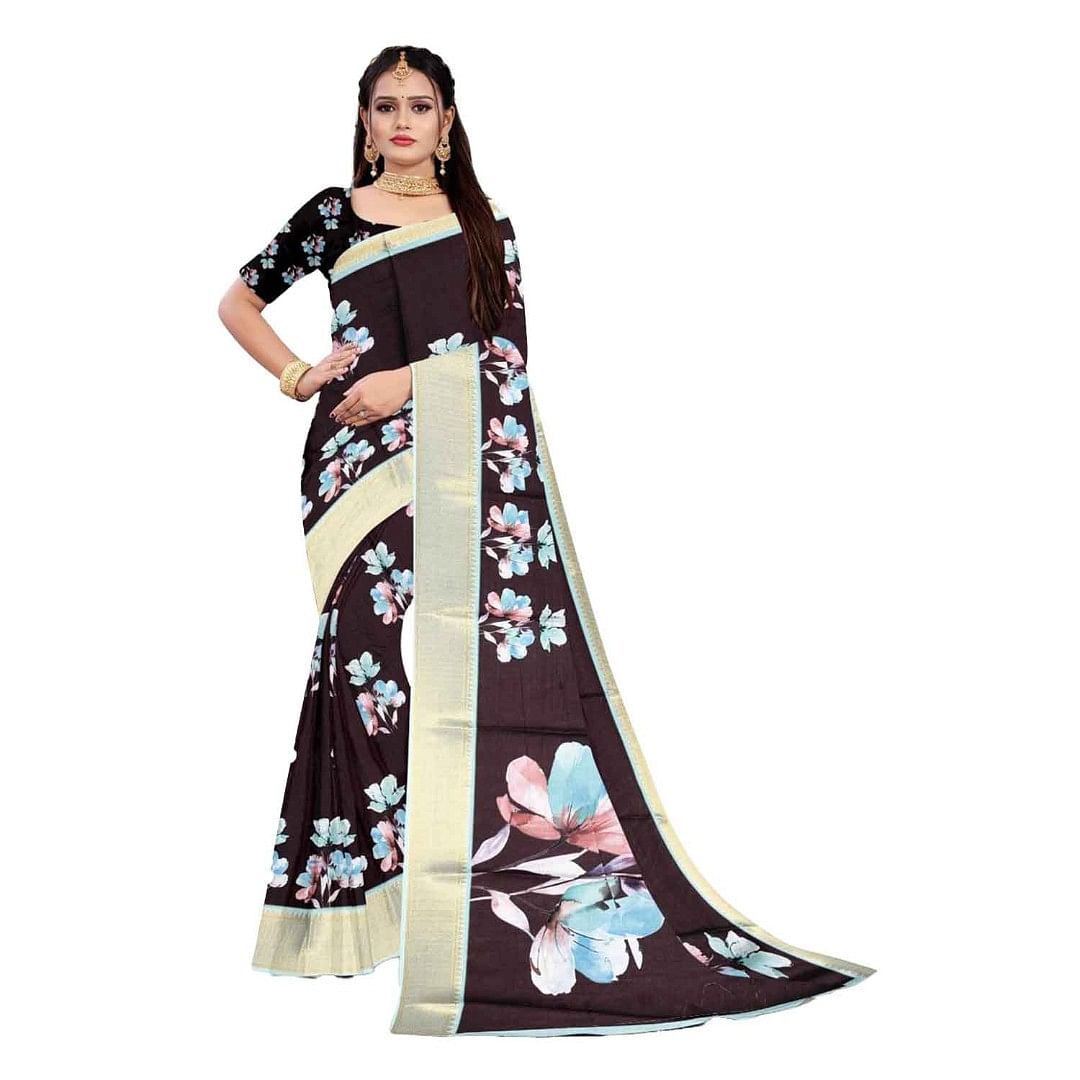 Authenzaa Women Saree ASWS126 Coffee 