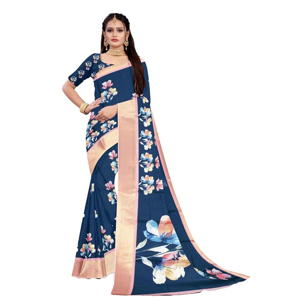 Authenzaa Women Saree ASWS126 Navy 