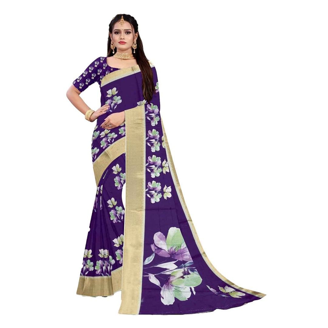 Authenzaa Women Saree ASWS126 Purple 