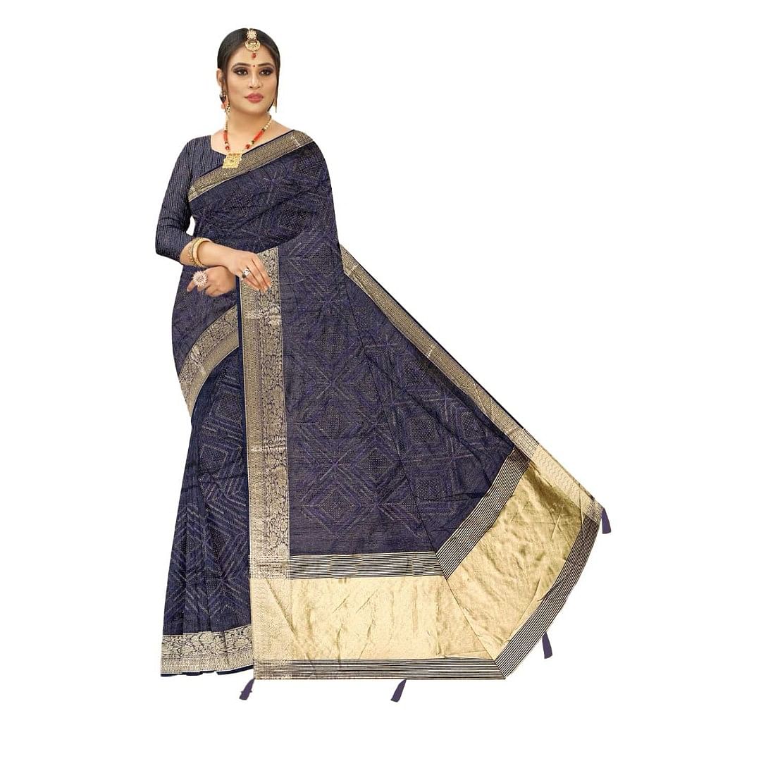 Authenzaa Women Saree ASWS115 Navy 