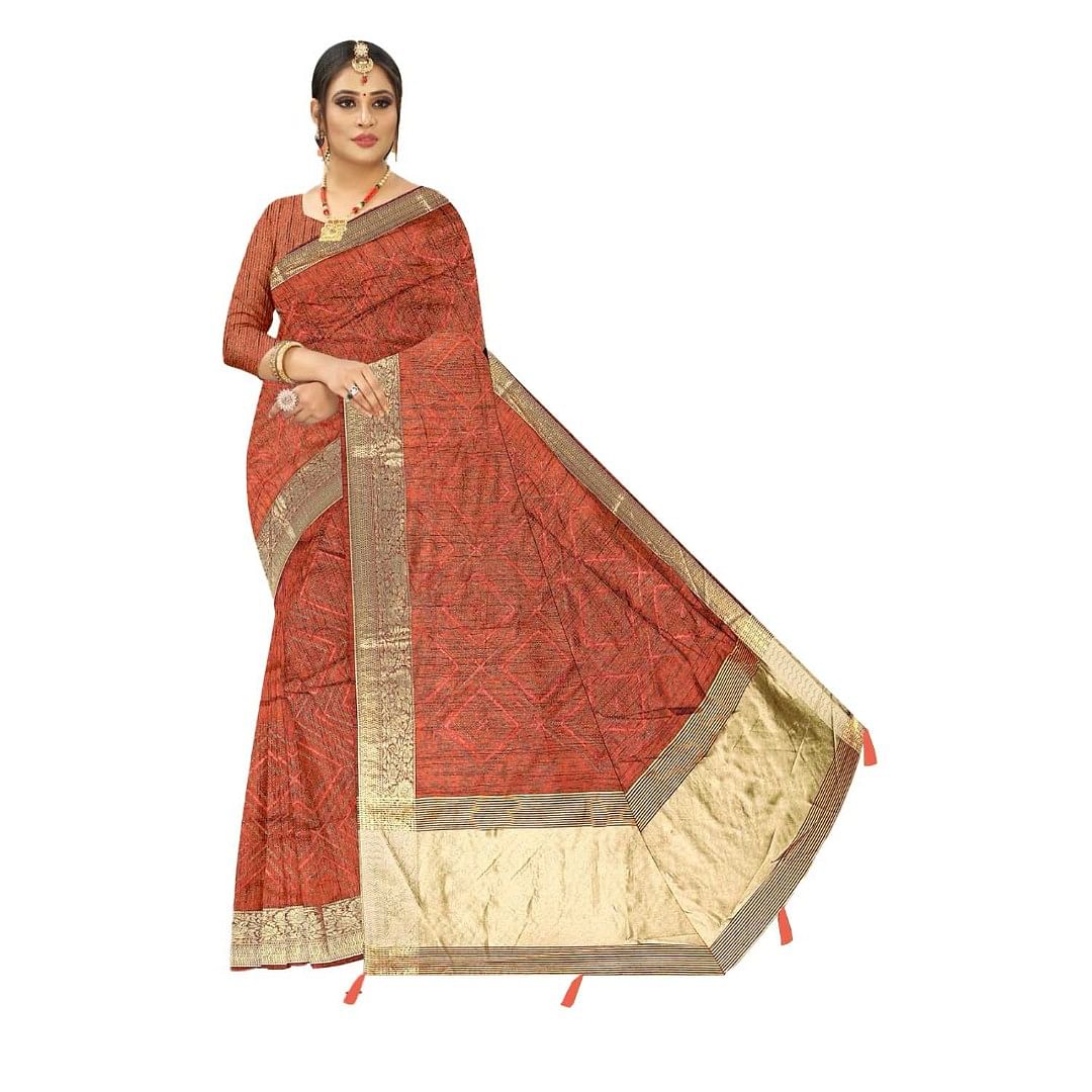 Authenzaa Women Saree ASWS115 Burgundy 