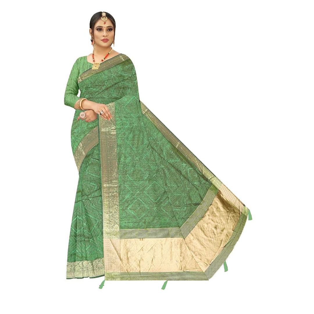 Authenzaa Women Saree ASWS115 Forest Green 