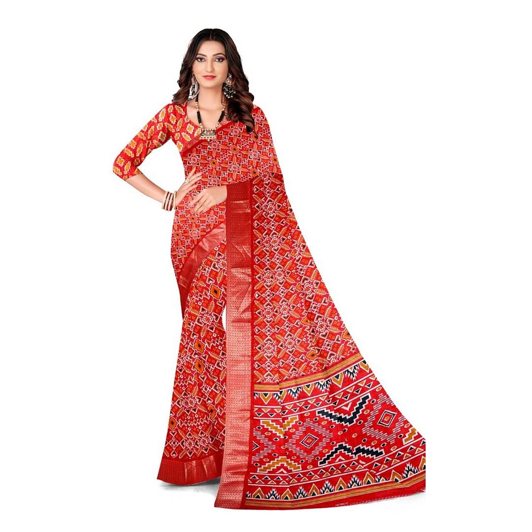 Authenzaa Women Saree ASWS120 Red 