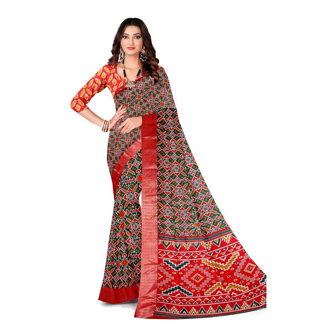 Authenzaa Women Saree ASWS120 Bottle Green 