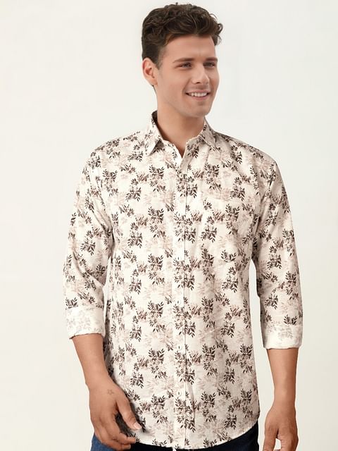 Authenzaa Men Casual Shirt SFCS155 Cream Print 
