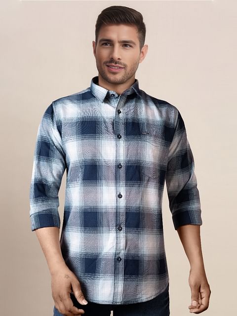 Authenzaa Men Casual Shirt SFCS150 Blue Chex 