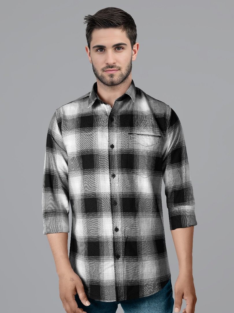 Authenzaa Men Casual Shirt SFCS151 Black Chex 