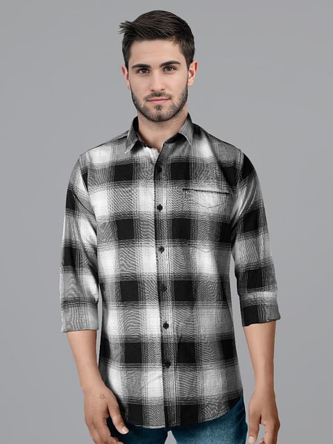 Authenzaa Men Casual Shirt SFCS151 Black Chex 