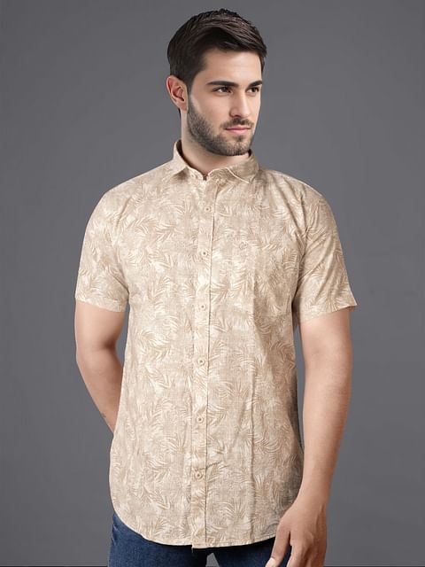 Authenzaa Men Casual Shirt SFCS153 Light Coffee 