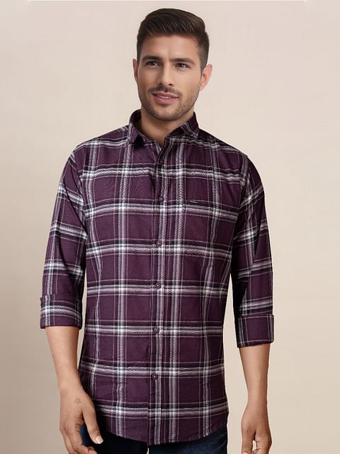 Authenzaa Men Casual Shirt SFCS149 Brown Chex 