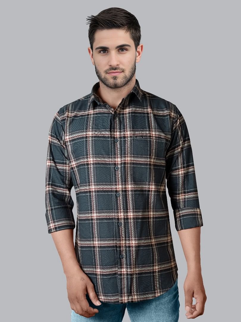 Authenzaa Men Casual Shirt SFCS148 Airforce Blue Chex 
