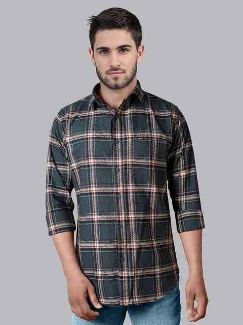 Authenzaa Men Casual Shirt SFCS148 Airforce Blue Chex 