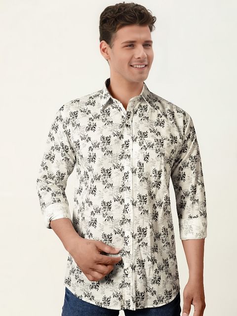 Authenzaa Men Casual Shirt SFCS154 Off White Print 